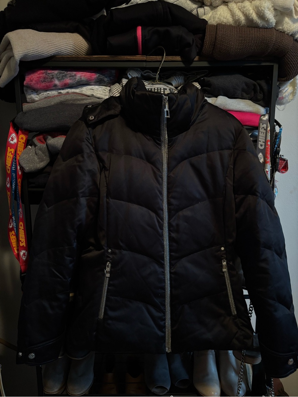 ZeroXposur Women's Black Quilted Puffer Jacket with Silver Zippers